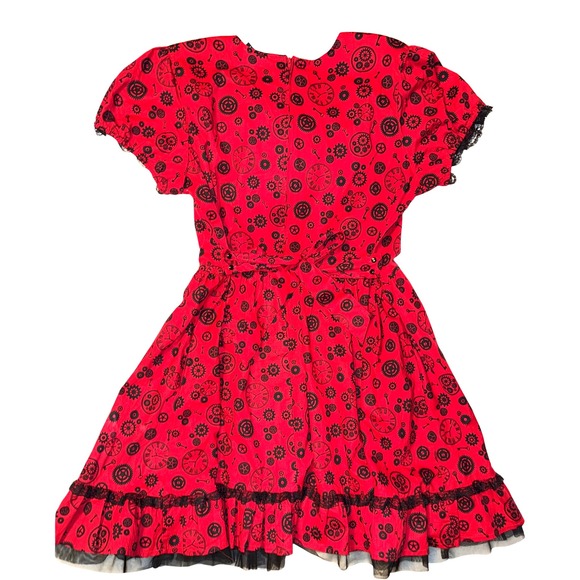 Hot Topic 2XL Red Steampunk Clock Print Pin Up Rockabilly Dress Lace Trim Ruffle - Picture 2 of 2